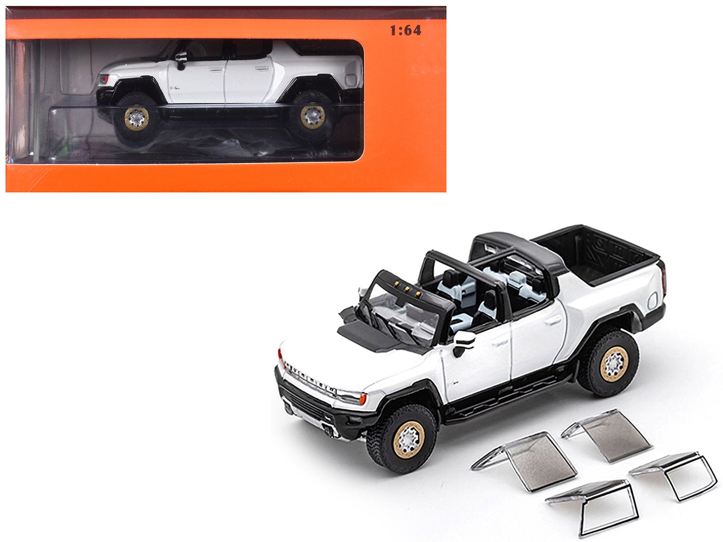 2022 GMC Hummer EV pickup truck vit 1/64 diecast modellbil av GCD