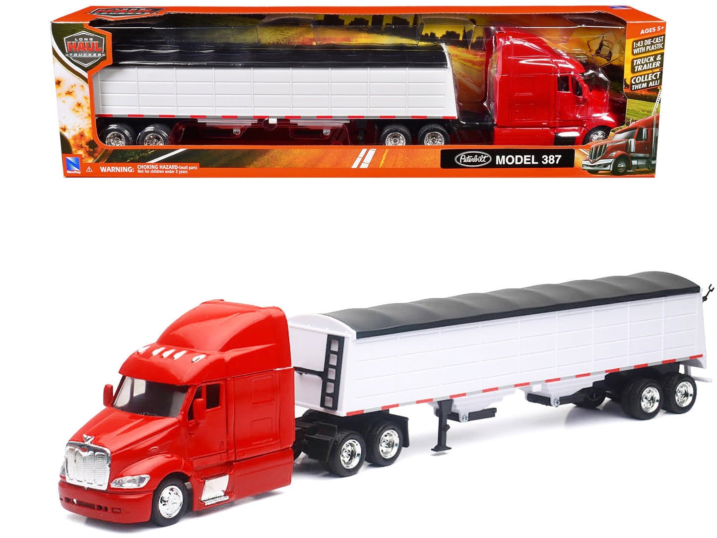 Peterbilt 387 Truck Red with Grain Trailer White "Long Haul Truckers" Series 1/43 Diecast Model by New Ray