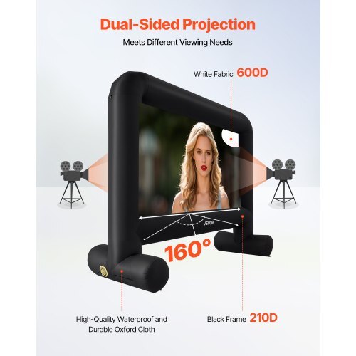 VEVOR 15FT Inflatable Movie Screen, Inflatable Projector Screen with Portable Storage Bag, 16:9 Easy Set Up Movie Projection for Outdoor Backyard, Home Theater, Theme Party