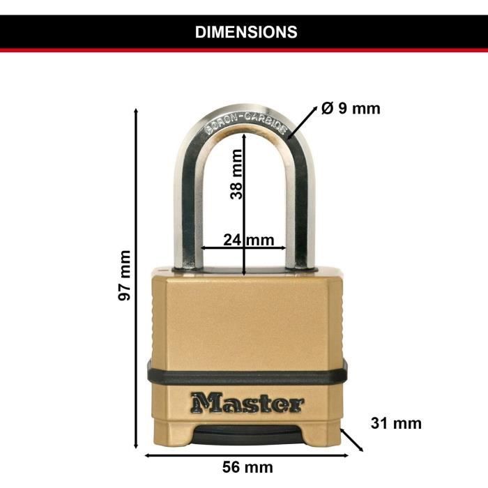 High Security Padlock - MASTER LOCK - M175EURDLF - Combination - Zinc - L Shackle - Outdoor