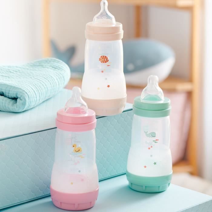 Set of 2 Baby Bottles - MAM - Easy Start - Classic Anti-colic - 320 ml - Teat flow 3 - Mint + Cotton
