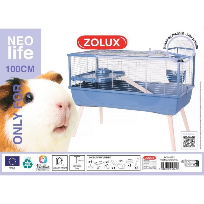 Raised rodent cage - Zolux - Néolife - For guinea pigs - 99 x 54 x 79 cm - Blue