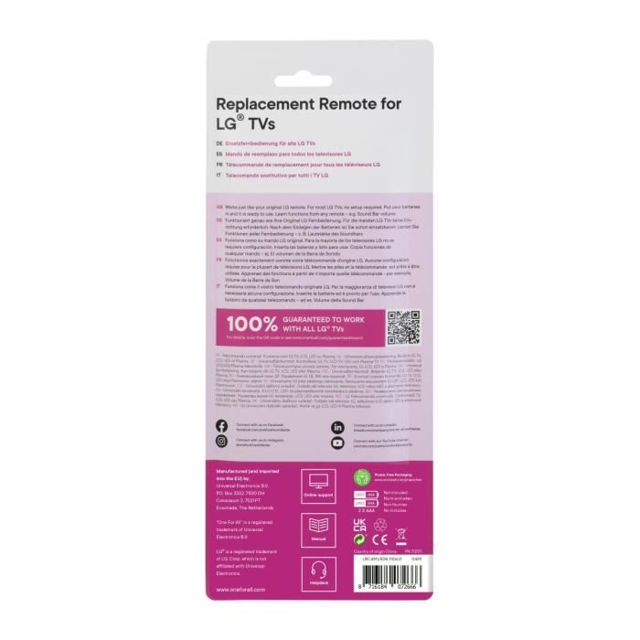 ONE FOR ALL URC4911 - Replacement remote control for LG TV