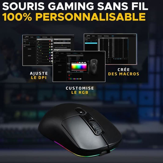 Competitive Gaming Mouse - Wired or wireless - The G-Lab - KULT-TITAN - RGB - 12000 DPI - Black