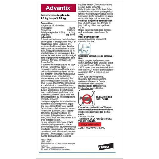 Advantix Dog Large breed antiparasitic solution 25 A 40kg 6 pipettes
