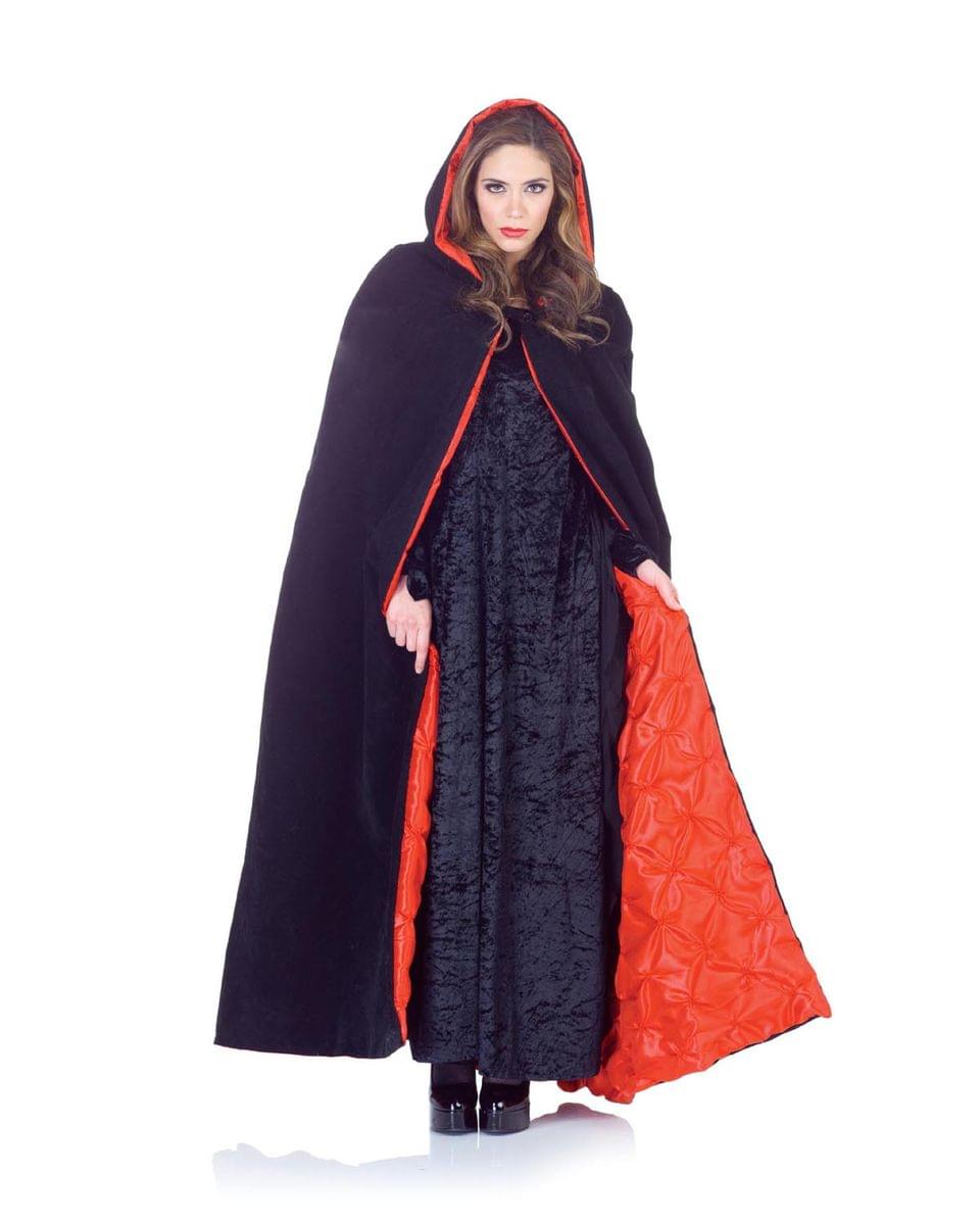 63" Deluxe Velvet & Satin Cape w/Embossed Lining Adult: Black & Red One Size