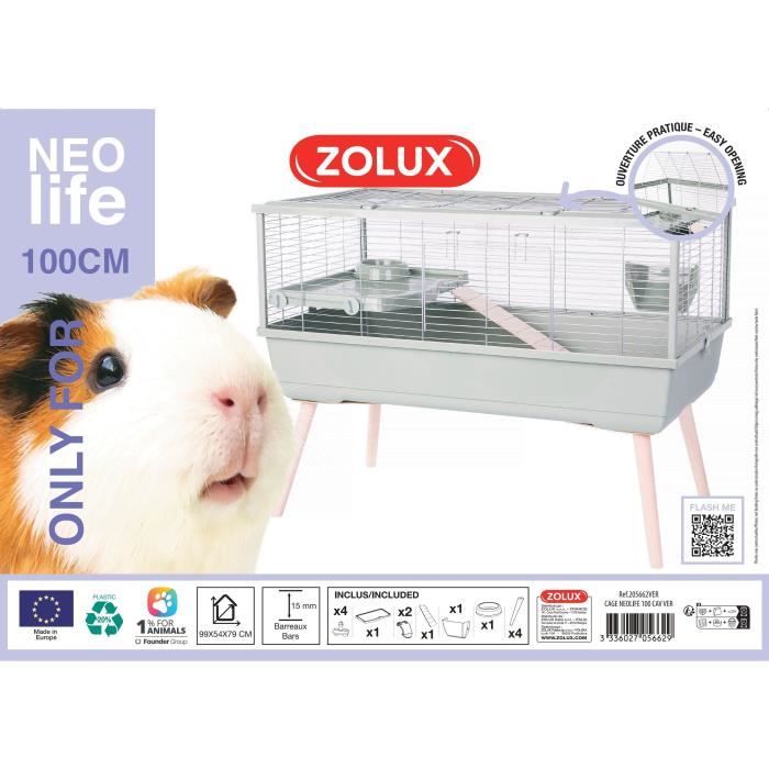 Raised rodent cage - Zolux - Néolife - For guinea pigs - 99 x 54 x 79 cm - Green