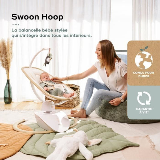 Babymoov Swoon Hoop Baby Swing - Remote Control Included, Ultra Comfort, Sleek Design, 90° Rotating Seat, Play Arch