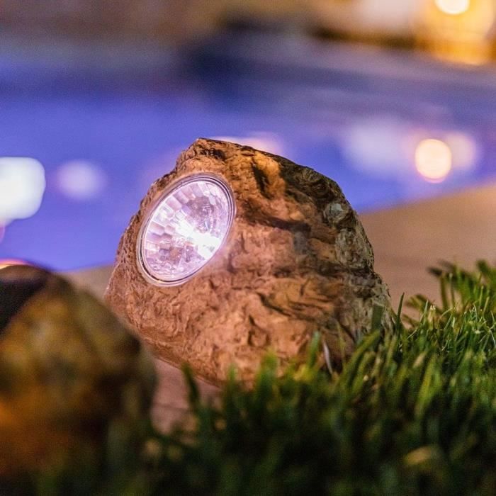 Set of 3 solar garden rocks to place - LUMISKY - ROCKY BROWN - 14 and 9 cm - Marking - White LED