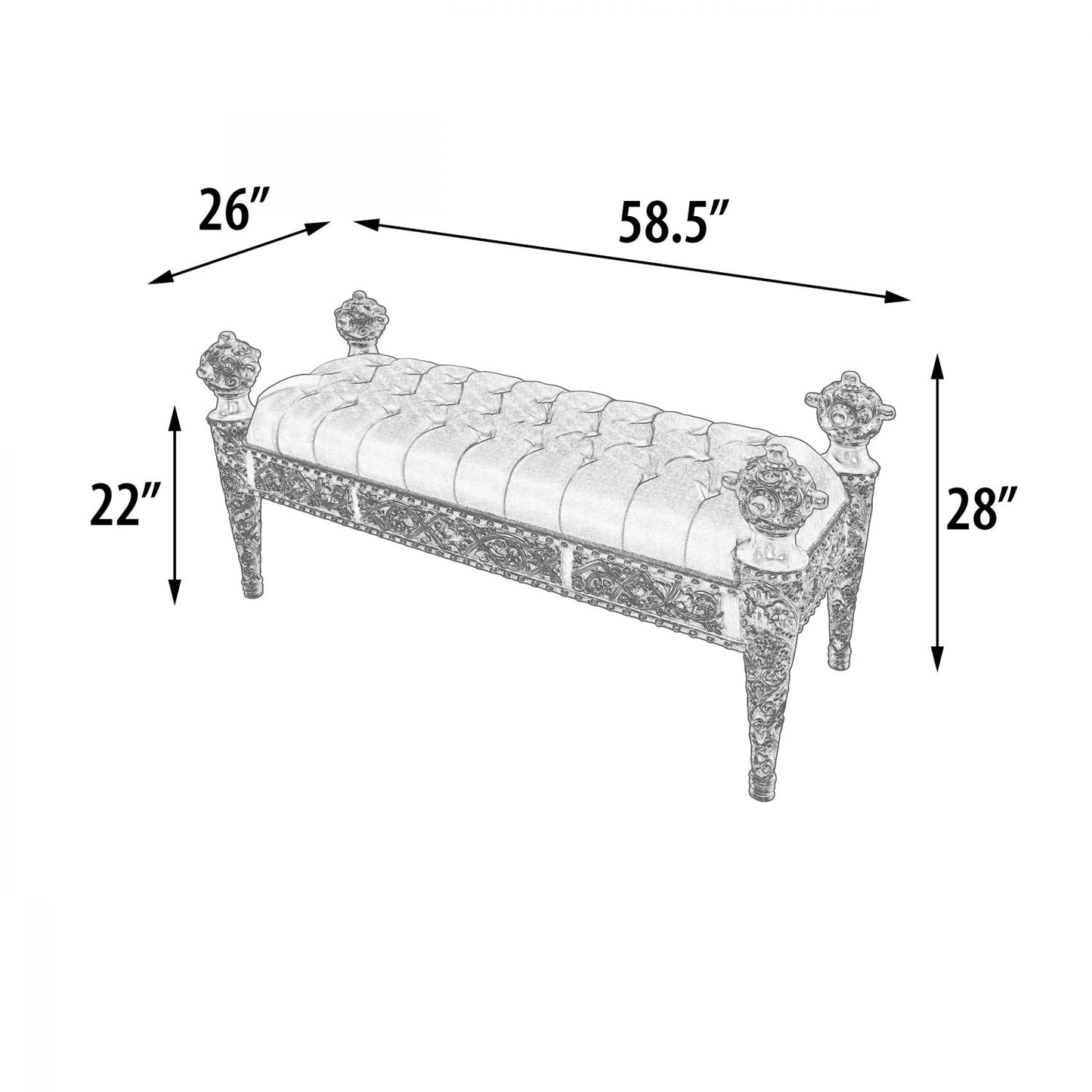 Chapelle 3 Seater Bench 58"W-Platine