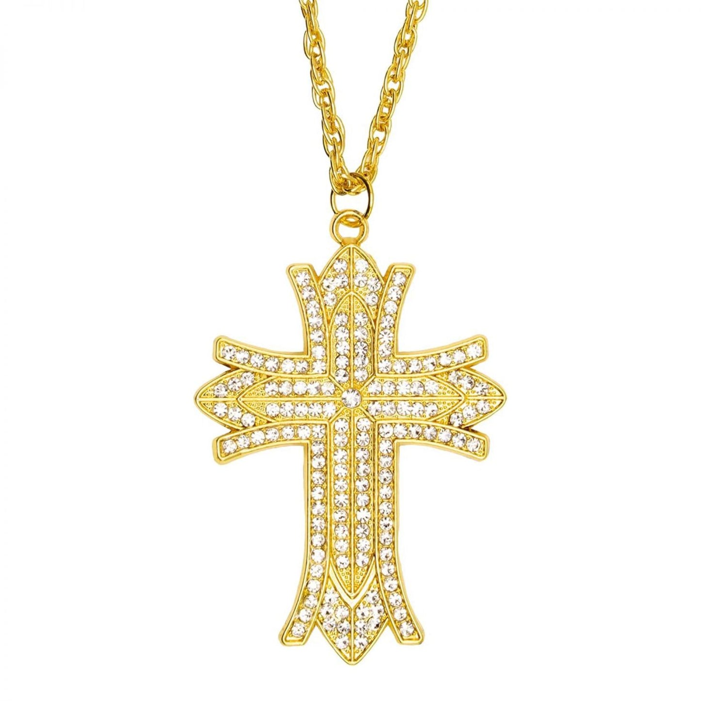 Gold Rhinestone Cross Necklace Adult Costume Accessory