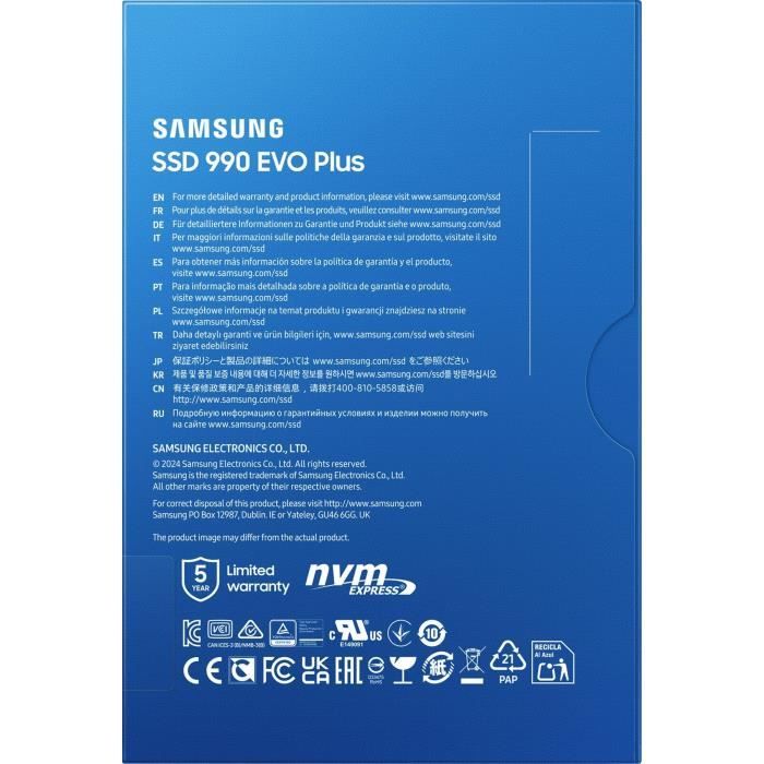 Internal SSD - SAMSUNG - 990 EVO Plus 4TB - NVMe M.2 PCIe 4.0x4 - Read speed up to 7250MB/s