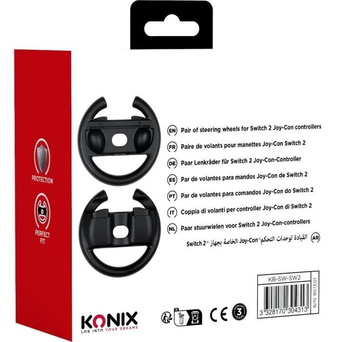 Pair of steering wheels - KONIX - For Nintendo Switch 2 Joy-Con controllers - Black