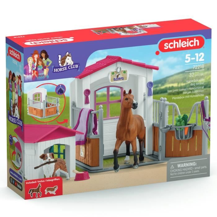 Box with Hanoverian Mare and Australian Shepherd, Horse Figurine and Accessories, SCHLEICH 72218 Horse Club, from 5 years old