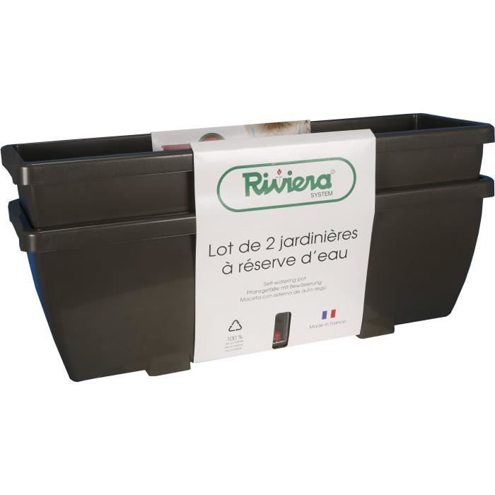 RIVIERA EVA flower box - Set of 2 planters - Plastic - 57 cm - Gray