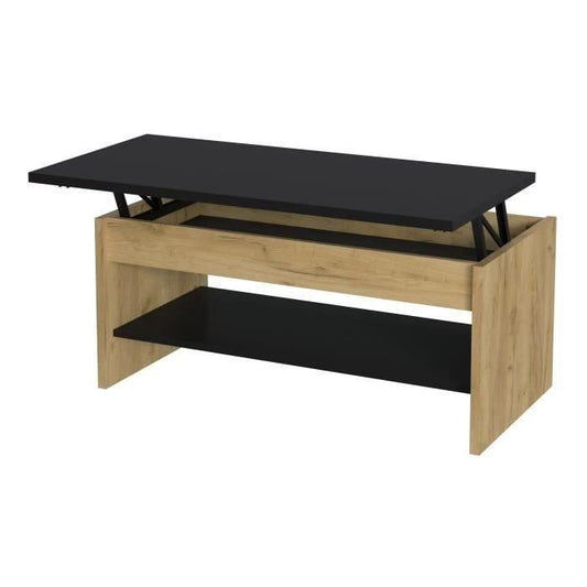 Coffee table - Chene and black decor - liftable - L 100 x D 50 x H 44 cm - Happy