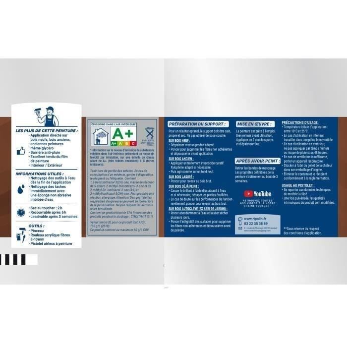 RIPOLIN Satin Wood Paint High Protection 10 years which Protects and Magnifies your Wood - Slate gray