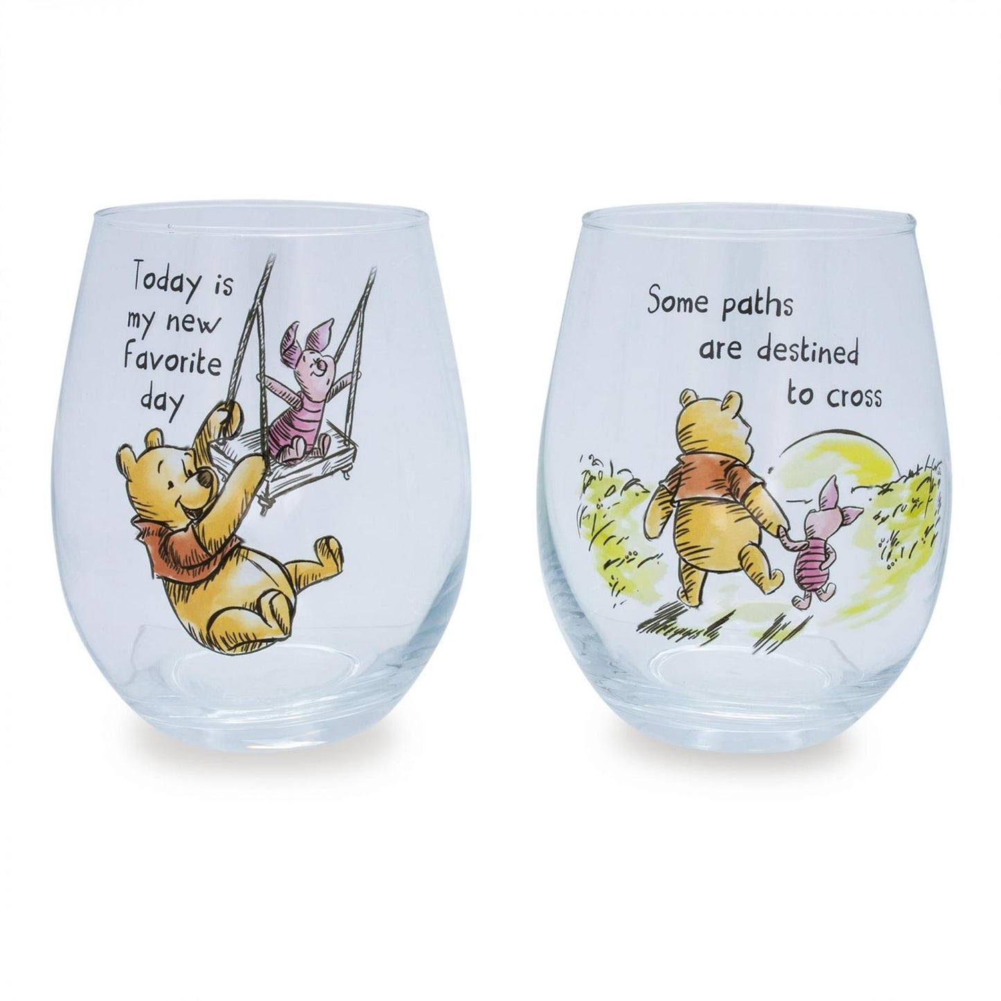 Disney Winnie The Pooh Quotes Stemless Wine Glass Set | Each Holds 20 Ounces