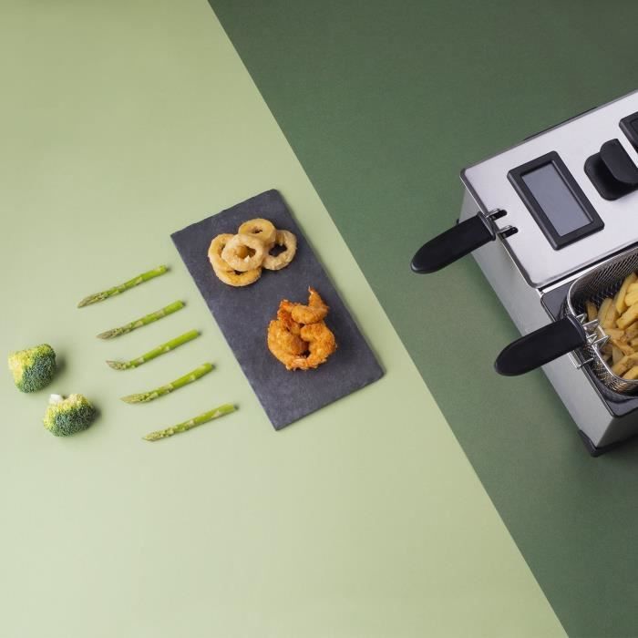 Hkoenig DFX600 - Double bin fryer 2x3l - 3600W - 2 Independent thermostats - Removable baskets - Anti -Olowers - Steel filters - Steel