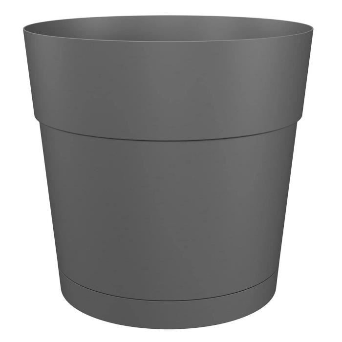 CAPRI LARGE round flower and plant pot - Plastic - Water tank - diameter 30 cm - Anthracite - ARTEVASI