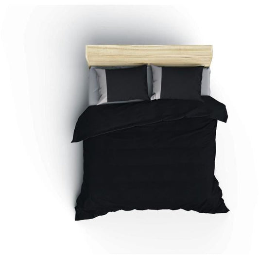 Bedding set - 1 duvet cover 220 x 240 cm + 2 pillowcases 60 x 60 cm - 100% cotton - Black