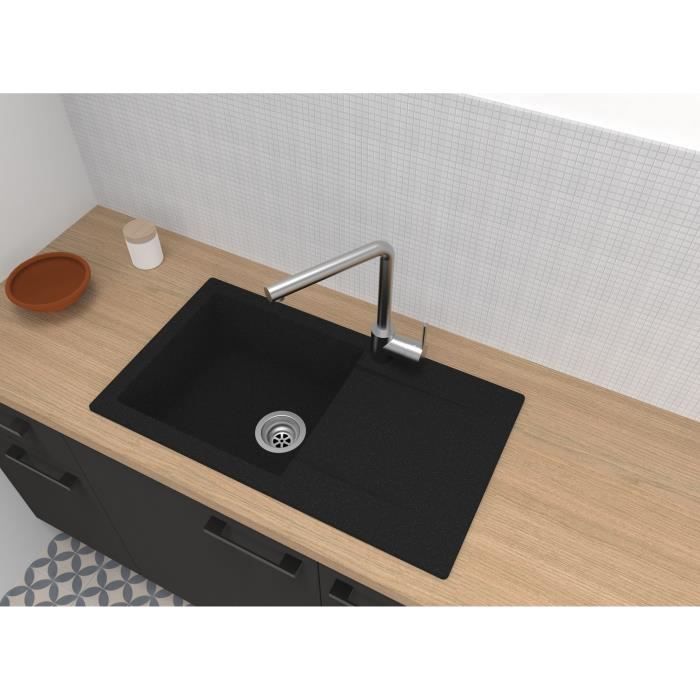 Stradour Sink to Einna Einna, in SMC Black Slope - 06, 1 Bac, Dim. 78 * 43.5 cm, Manual emptying