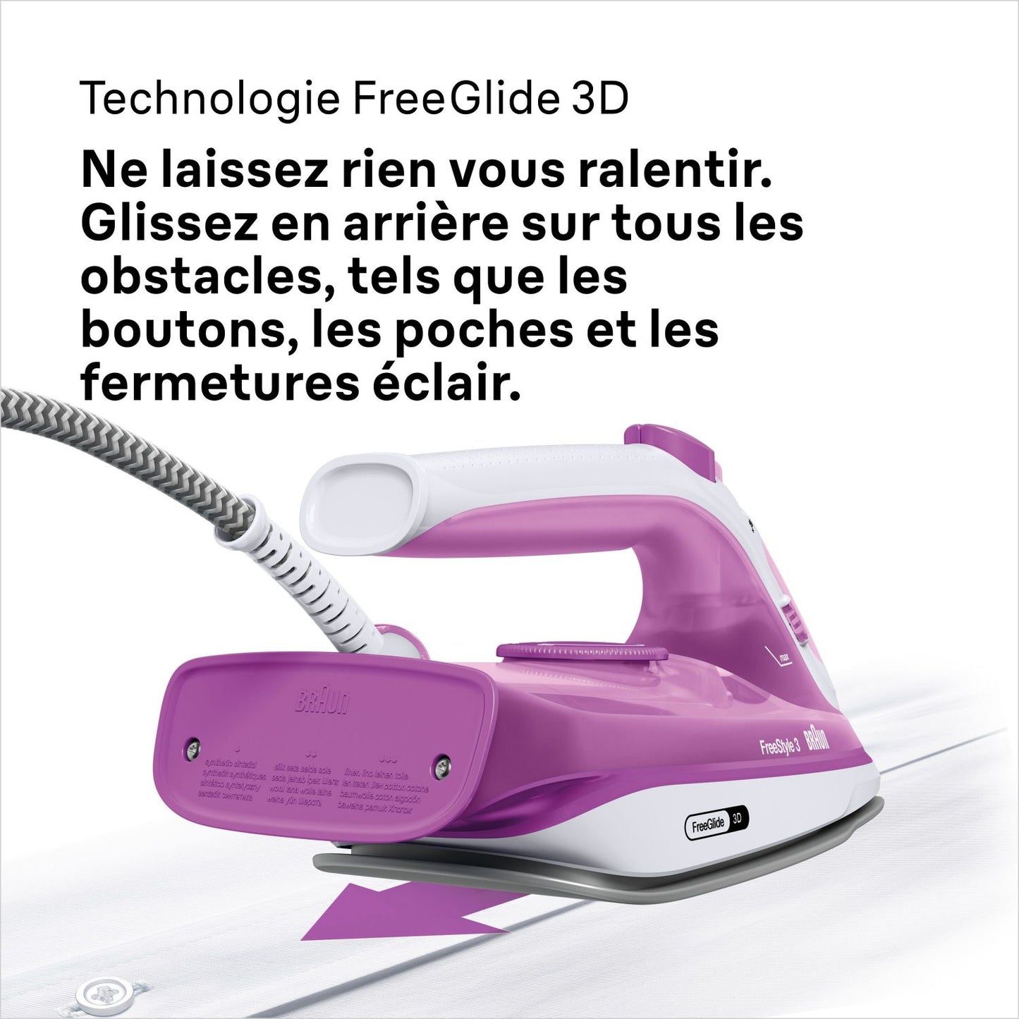 Steam iron FI3124 PU - Power 2400 W - Supercramic sole - 270 ml water tank - Self -cleaning