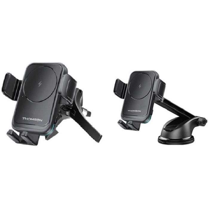 Phone holder - THOMSON - With induction charger - Two mounting systems: on ventilation grille and by suction cup
