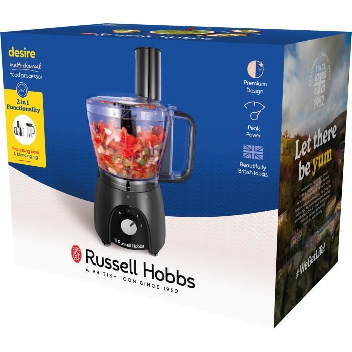 Food processor - RUSSEL HOBBS - Desire Matte Charcoal - 600 W - 2 speeds + pulse - Black