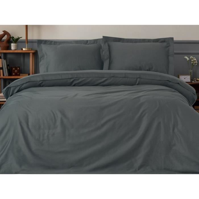 Bedding set - 1 duvet cover 220 x 240 cm + 2 pillowcases 60 x 60 cm - 100% cotton satin - Anthracite