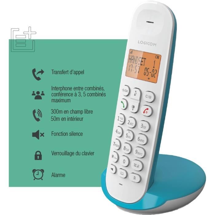 Fixed cordless telephone - LOGICOM - DECT ILOA 150 SOLO - Turquoise - Without answering machine