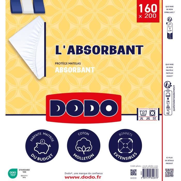 Absorbent mattress protector - polyester - 160x200 cm - dodo