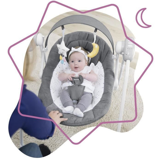 Badabulle Electric Comfort Swing - Foldable - Ultra Compact - Removable play arch, Moonlight