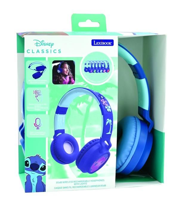 Foldable Bluetooth and wired light-up headphones with 3D design from the world of Stitch with volume limitation