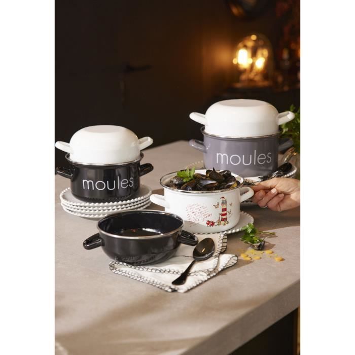 BAUMALU mold pot 20 cm - Mussels decoration - White lid - Black