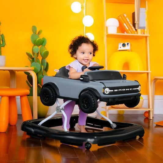 BRIGHT STARTS Ford Bronco 4-in-1 Walker and Activity Center, Interactive and Removable Steering Wheel Toy, Gray, Ages 6 Months and Up