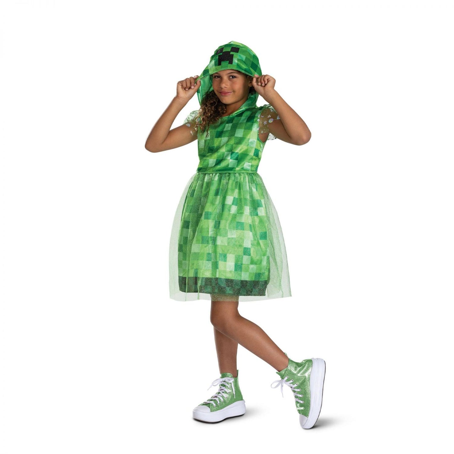 Minecraft Creeper Girl Hooded Child Costume Dress | Medium 7-8