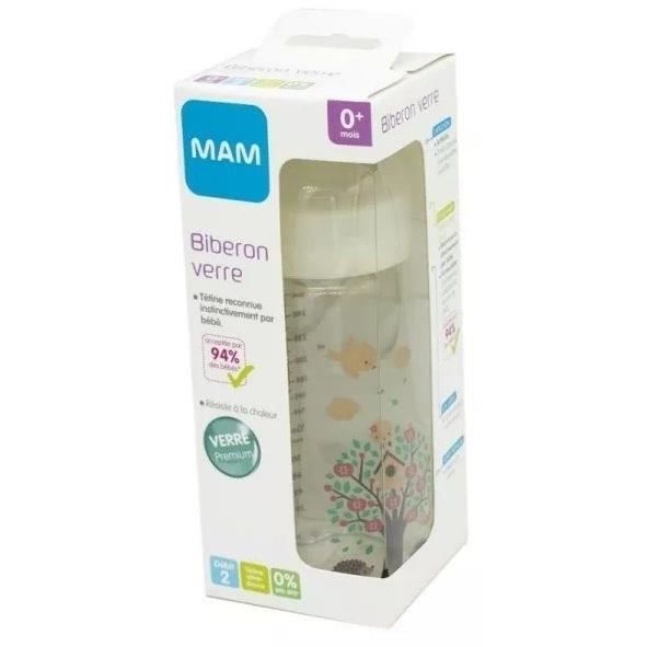 MAM Glass Bottle - 260ml - 0 to 6 months - Teat Flow 2 - White