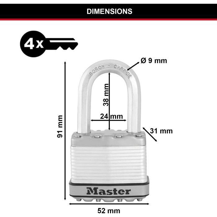 High Security Padlock - MASTER LOCK - M115EURTRILF - Keyed - Coated Laminated Steel - Exterior - Anti-rust - Shackle M - Pack of 3