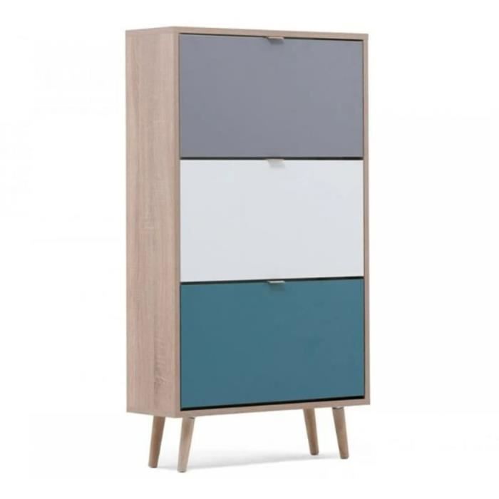 CUBA Shoe cabinet 18 pairs - Sonoma oak and light gray decor - L 70 x D 24 x H 127 cm
