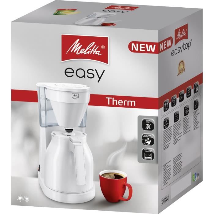 Melitta Easy Therm II 1023-05 White -Cafetiere -Thermo -pot has a hand, Tank of transparent water -Blanc