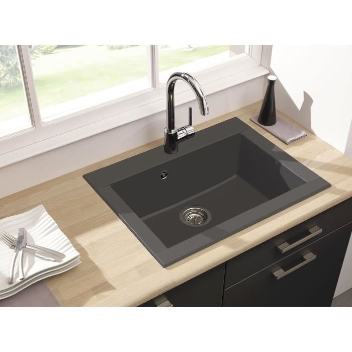 Stradour Sink Kitchen Builter 1 BAC WITHOUT HEXO DRAUTER - Resin - 66 x 50 cm - Concrete gray
