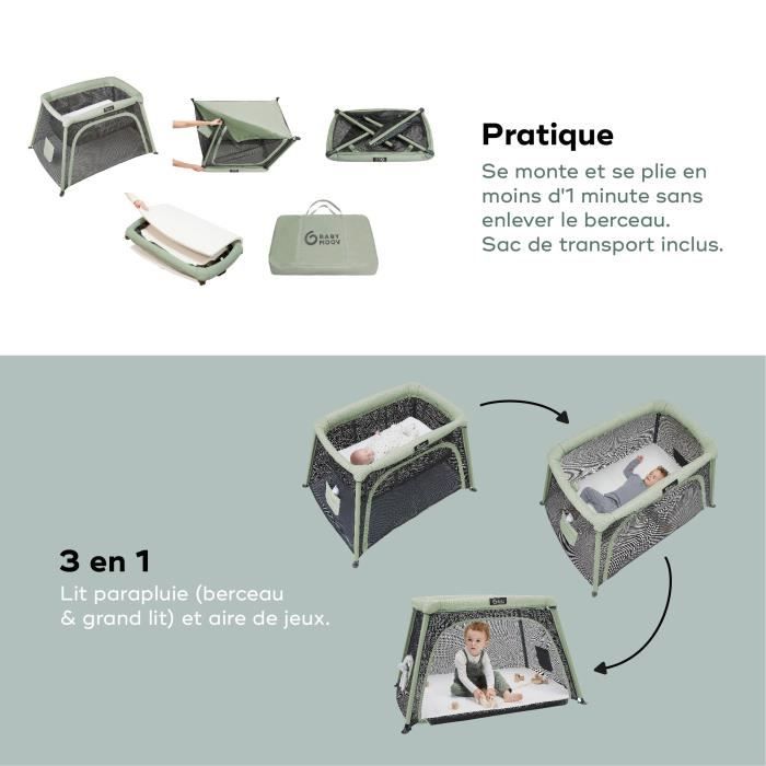 Babymoov Moov and Comfy 3-in-1 travel cot - From birth to 4 years - Large cradle Extra bed & Play area