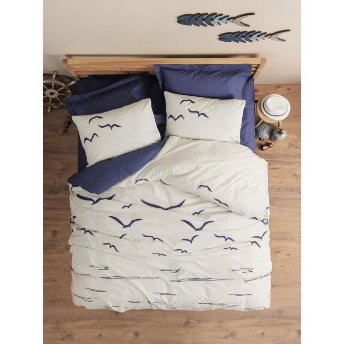 Bedding set - 1 duvet cover 220 x 240 cm + 2 pillowcases 60 x 60 cm - 100% cotton - Blue