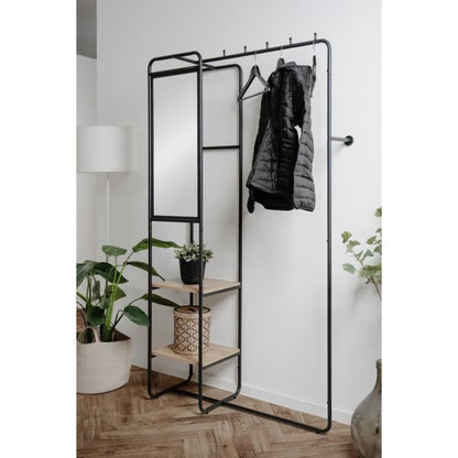 Hallway furniture - LUTON - Metal structure - Black / Artisan oak - 100 x 185 x 37 cm - 2 shelves - 1 mirror