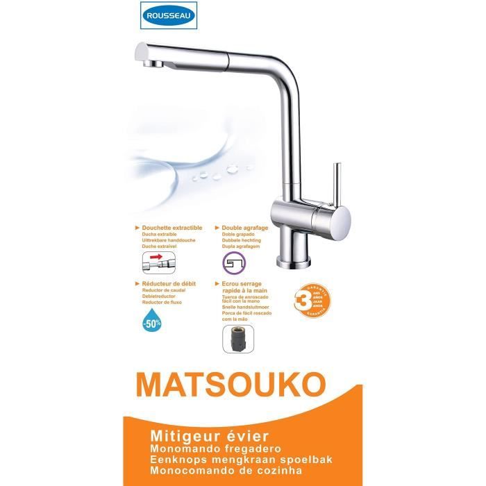 Rousseau Matstoko kitchen mixture - with shower - chrome gray
