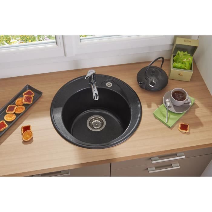 Stradour Sink To Built Ronda, in SMC Black Slope - 06, 1 Bac, Dim. Ø 49 cm, Manual emptying