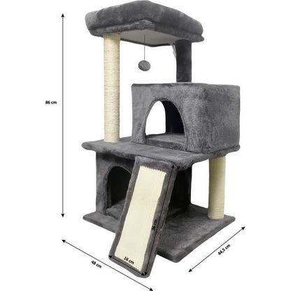FLOPI Dark grey cat tree - 44.5 x 48 x 86 cm - Dark grey - 1 platform, 1 play ball, 2 niches, 1 ramp