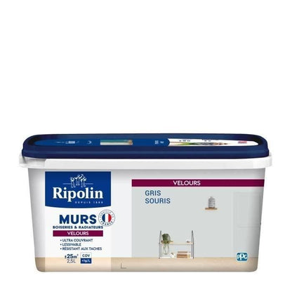 RIPOLIN Velvet Color Paint for Walls, Woodwork, Radiators - Mouse Grey