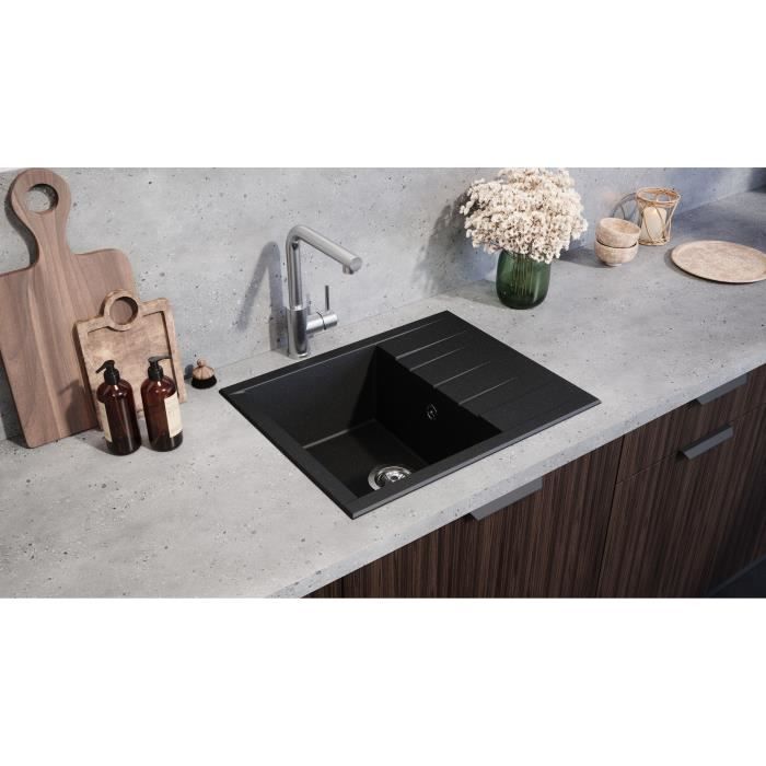 Sink - SMC resin - Glitter black - Built-in - STRADOUR - Cube 1C XS - 62 x 50 cm